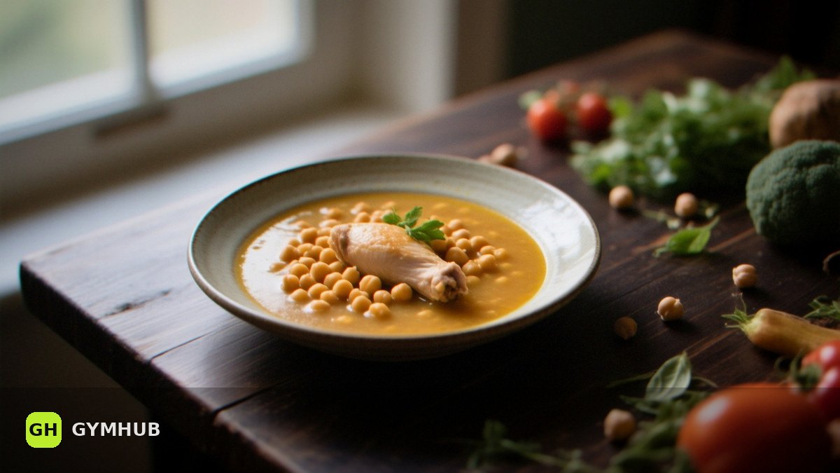 Chicken and chickpea soup: four servings, 36 g protein each