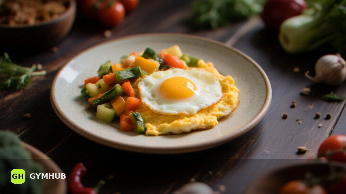 Scrambled eggs with vegetables and cheese: 25 g protein
