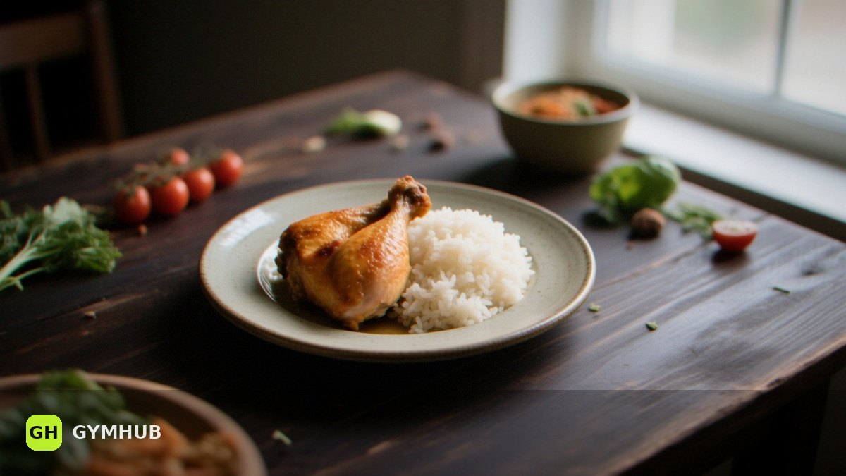 Air fryer chicken with rice: a 42 g protein meal